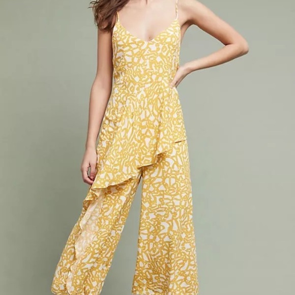 Anthropologie Pants - New Maeve yellow printed jumpsuit size 6